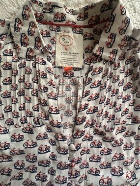 Anthropologie White Bicycle Print Button-Front Blouse
